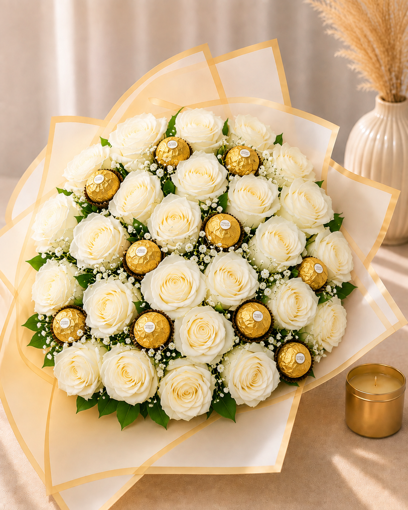 Bouquet de fleurs naturelles — avec Ferrero Rocher